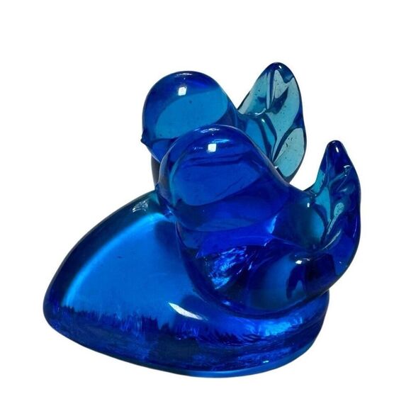 VINTAGE 1993 DOUBLE BLUEBIRD OF HAPPINESS LEO WARD SIGNED GLASS BLUE PAPERWEIGHT - Picture 2 of 8
